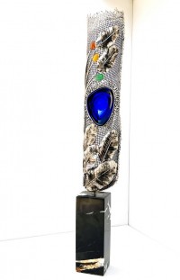 Shakil Ismail, 4.5 x 29 Inch, Metal Sculpture with Glass & Agate Stone, Sculpture, AC-SKL-146